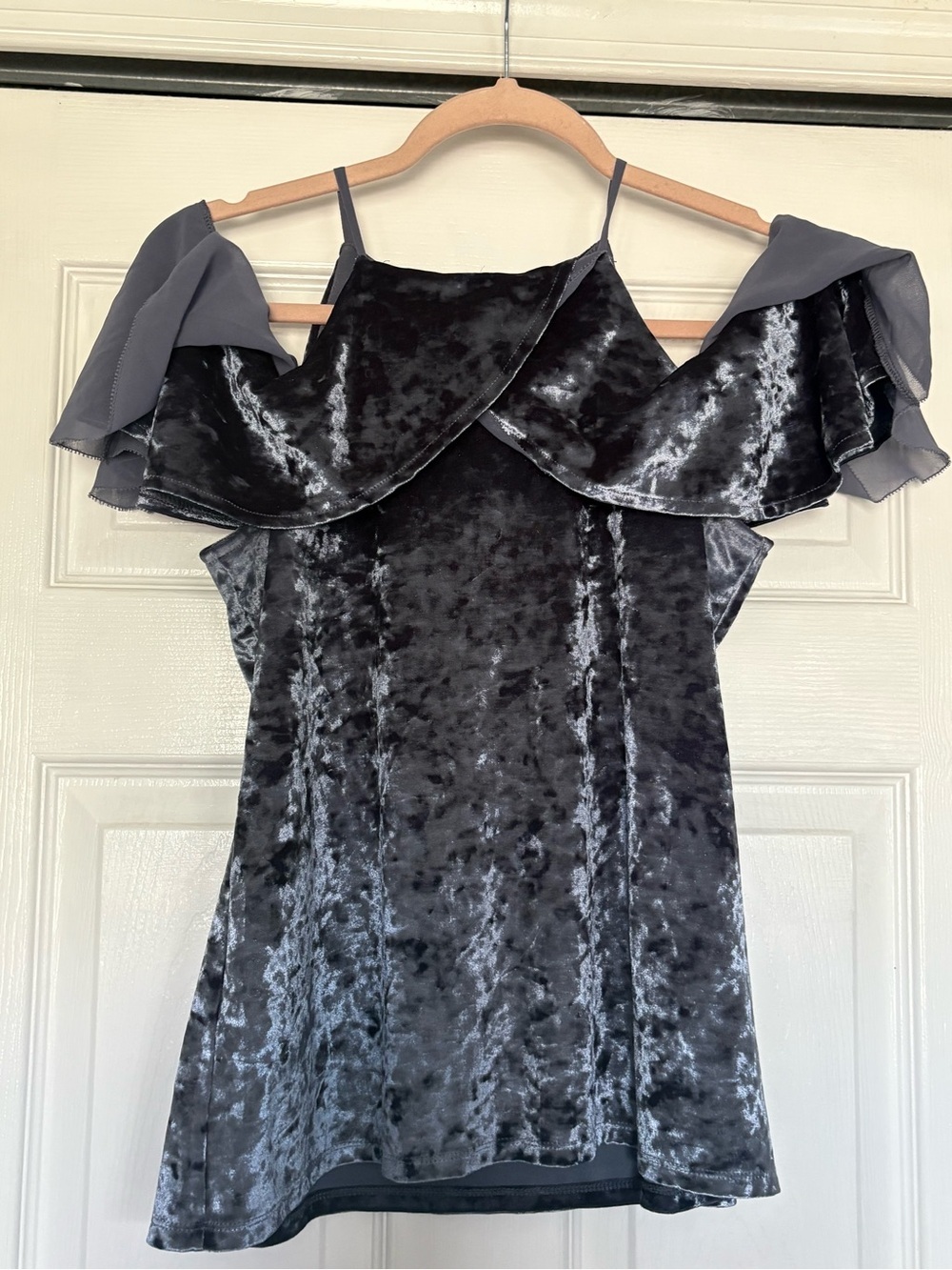 White House Black Market Charcoal Velvet Cold-Shoulder Top